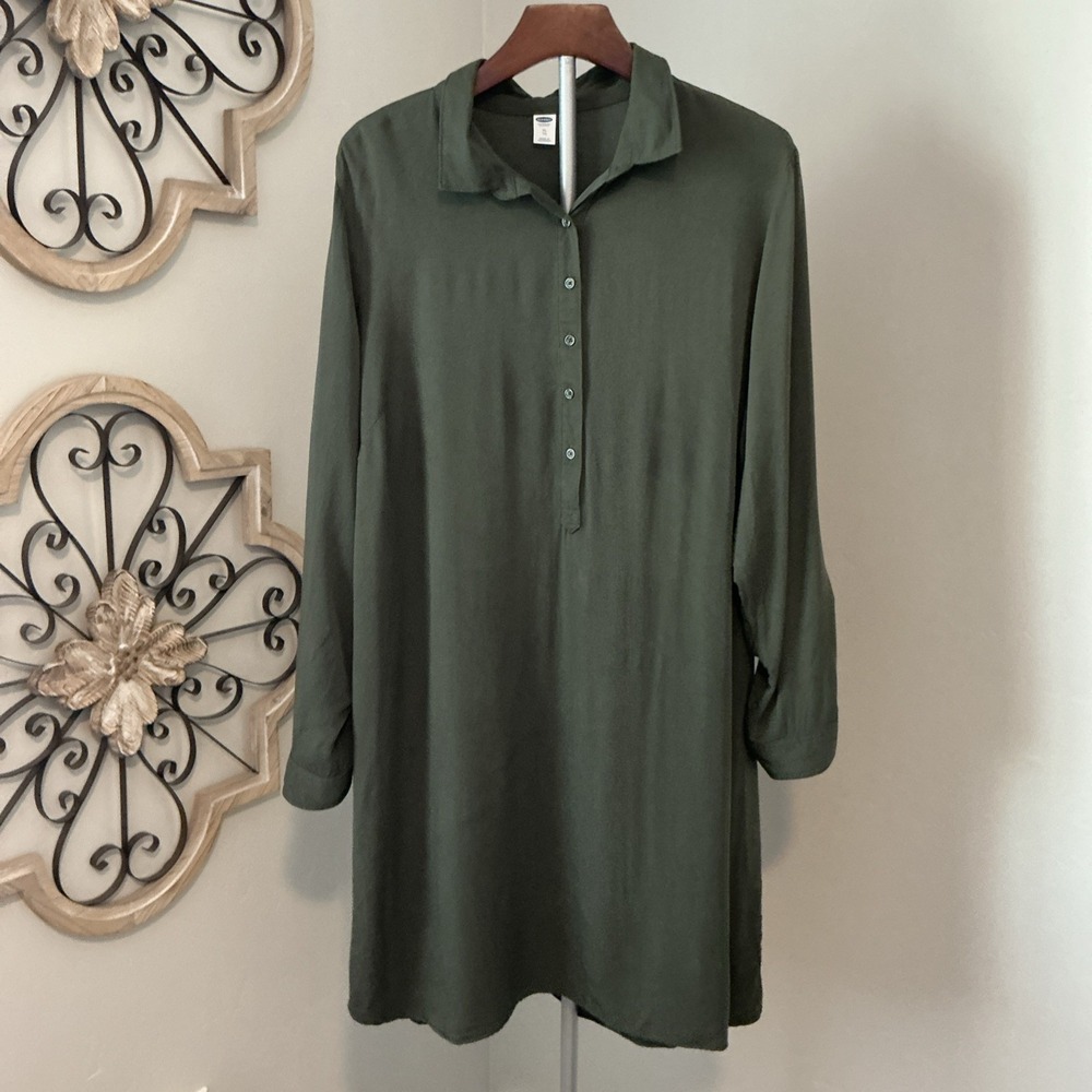 Old Navy‎ Dress Sz XL Olive Green Shirt Dress Button Collared